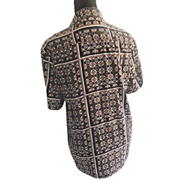 Denim & Flower Viscose Short Sleeve Shirt Button Up Geometric Multicolor/Size M - Picture 7 of 11